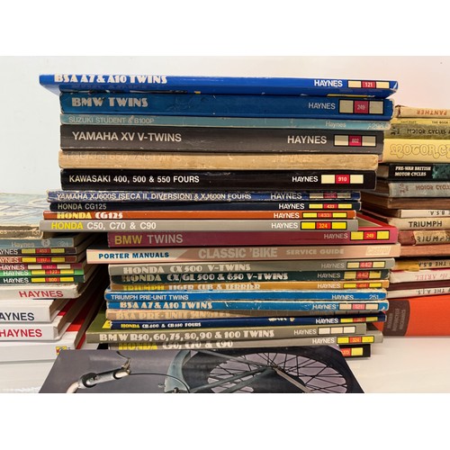 234 - Automobilia, workshop equipment, a collection of motorcycle repair manuals, Haynes etc, 47 in all.