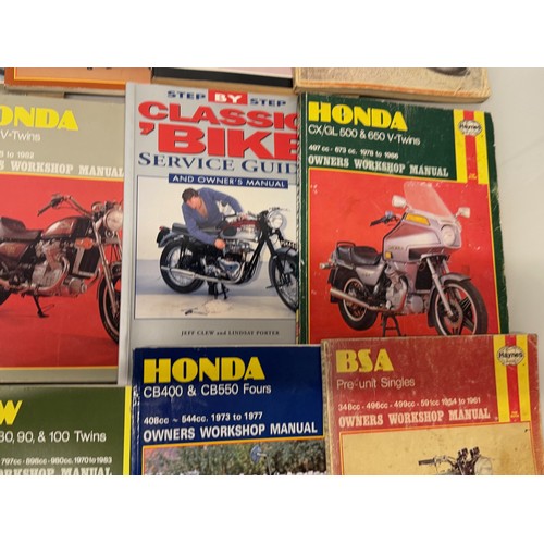 234 - Automobilia, workshop equipment, a collection of motorcycle repair manuals, Haynes etc, 47 in all.