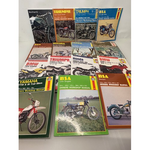 234 - Automobilia, workshop equipment, a collection of motorcycle repair manuals, Haynes etc, 47 in all.