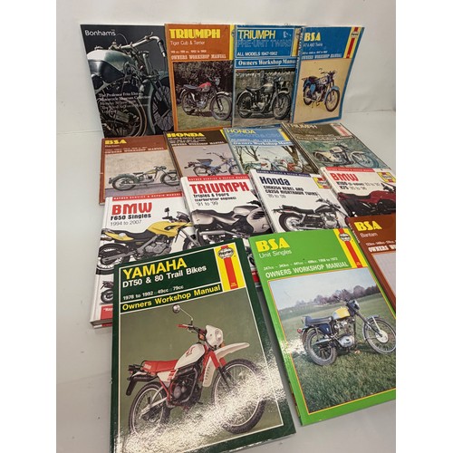 234 - Automobilia, workshop equipment, a collection of motorcycle repair manuals, Haynes etc, 47 in all.