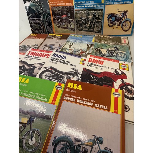 234 - Automobilia, workshop equipment, a collection of motorcycle repair manuals, Haynes etc, 47 in all.