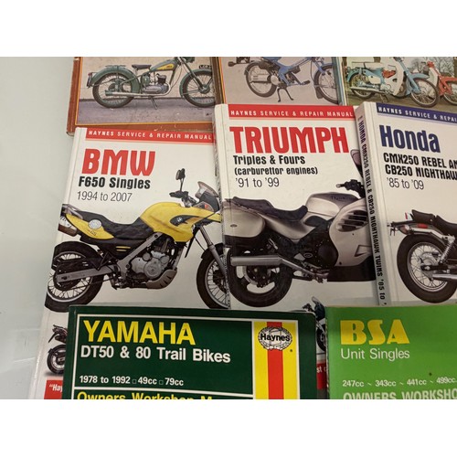 234 - Automobilia, workshop equipment, a collection of motorcycle repair manuals, Haynes etc, 47 in all.