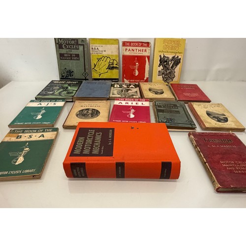 234 - Automobilia, workshop equipment, a collection of motorcycle repair manuals, Haynes etc, 47 in all.