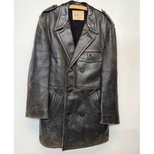 181 - Automobilia, Vintage clothing, a leather Police Motorcyclists coat.

This lot is available for in-ho... 