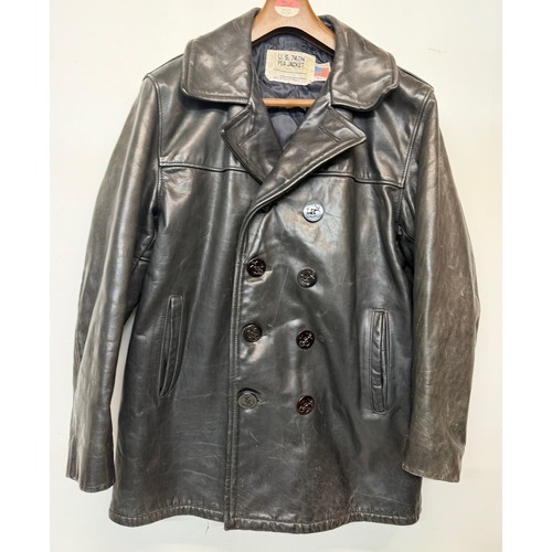 183 - Vintage clothing, Military uniforms, a unusual leather version of a US Navy Peacoat by Schott of New... 