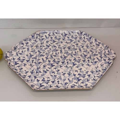 488 - English C20th century ceramics, a large meat platter with a delicate floral design and gilded rim. 4... 