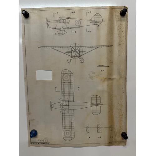 216 - Militaria, ephemera, WWII US aircraft plans on linen, a Wicko Warferry I,  38 cm x 28 cm

This lot i... 