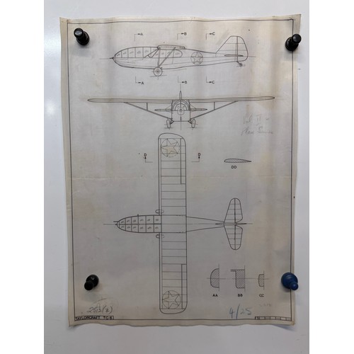 224 - Militaria, ephemera, WWII US aircraft plans on linen, a Taylorcraft TC-5,  38 cm x 28 cm

This lot i... 