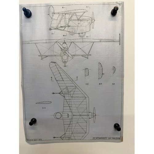 192 - British aviation WWI planes, Vintage aircraft plans on linen of a Westland Predodactyl V, 27cm x 39 ... 