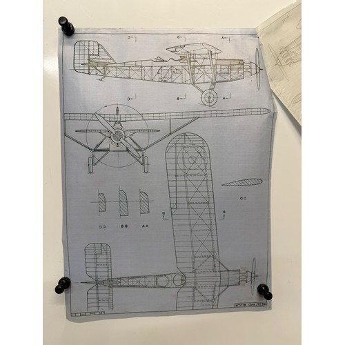 193 - British aviation WWI planes, Vintage aircraft plans on linen of a Westland Witch, 27cm x 39 cm.

Thi... 