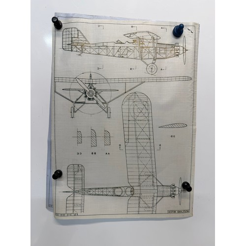 193 - British aviation WWI planes, Vintage aircraft plans on linen of a Westland Witch, 27cm x 39 cm.

Thi... 