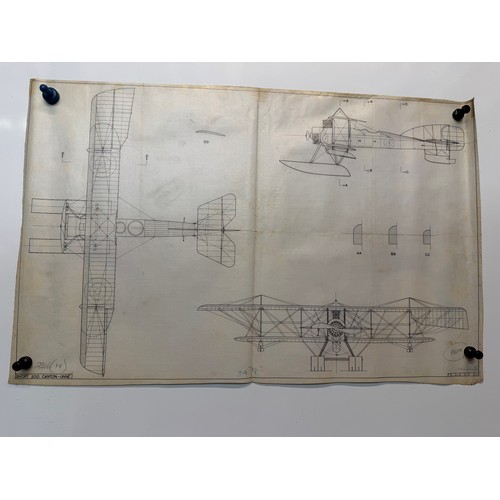 190 - British aviation WWI & WWII planes, Vintage aircraft plans on linen of a Short 200 Canton-Unne, 60cm... 