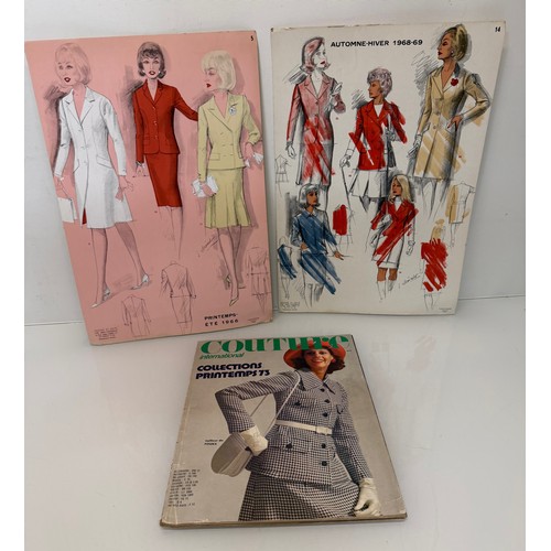203 - Vintage Fashions, a manufactuers posters on board for 1960 ladies clothing, with a 1973 brochure.

T... 