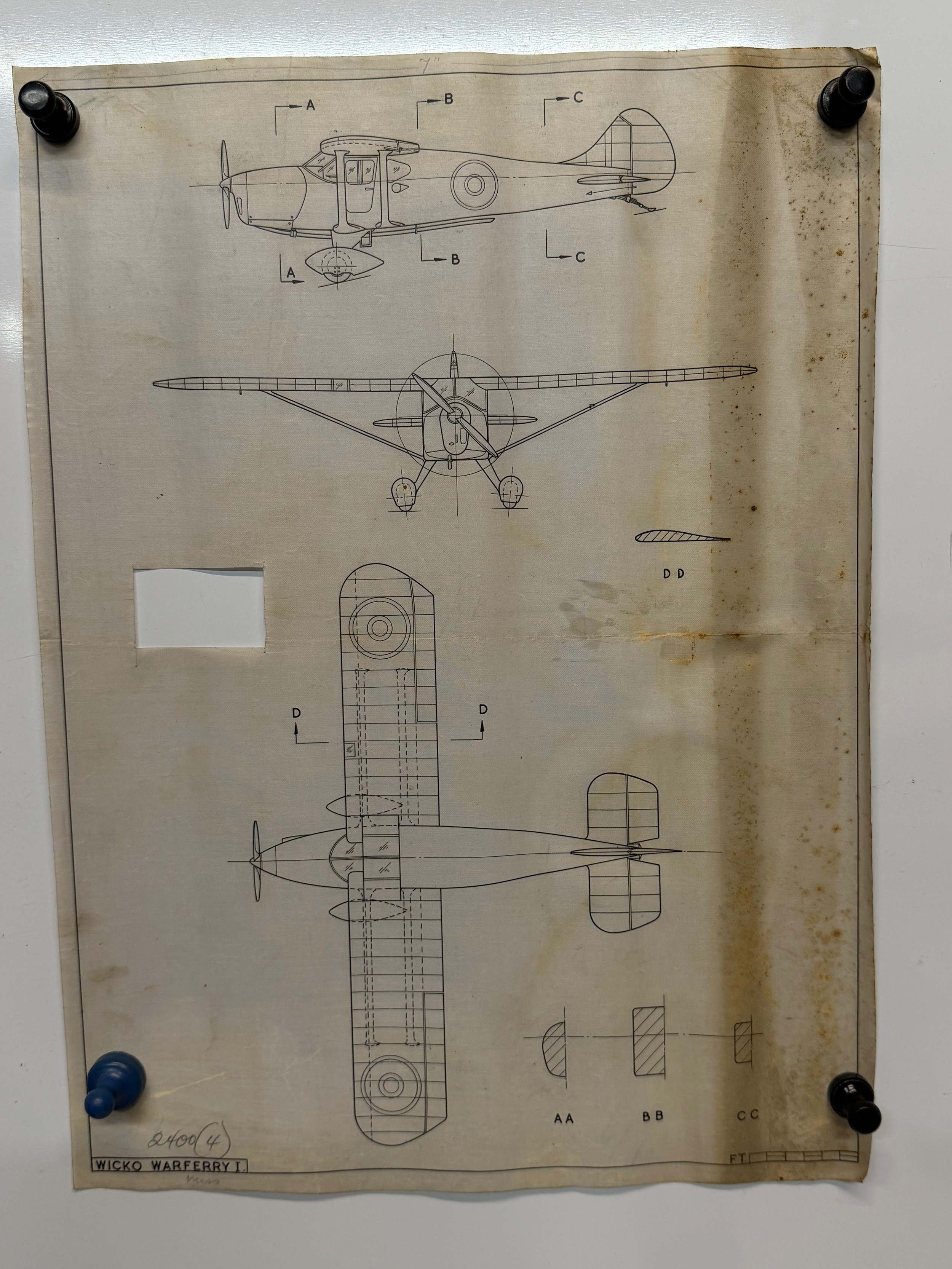 Militaria, ephemera, WWII US aircraft plans on linen, a Wicko Warferry ...