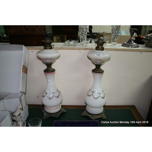 Pr of Porcelain Oil Lamps