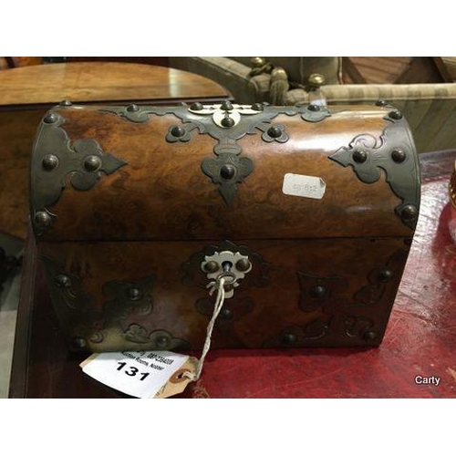 131 - Vict Walnut Barrel Top Brass Bindings Stationery Box