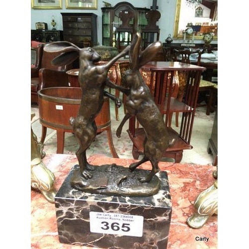 365 - Pair of Bronze Hares on Marble Base