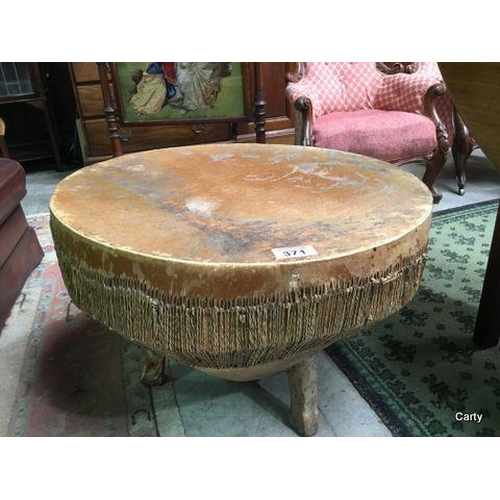 371 - 3 Leg Round Hide Drum/Table - 76cm Wide x 50cm High