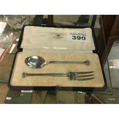 390 - Cased Mappin & Webb Silver Spoon & Fork