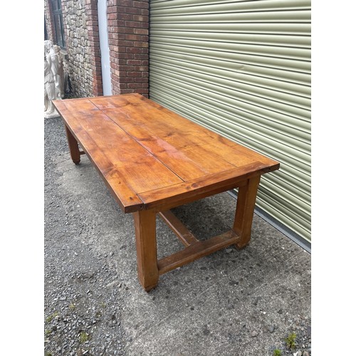 158 - 3 Plank Cherry Top Single Stretcher Farmhouse Table - 233cm Long x 100cm Wide