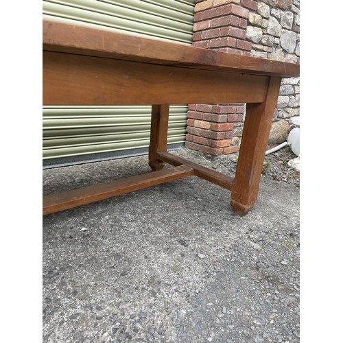158 - 3 Plank Cherry Top Single Stretcher Farmhouse Table - 233cm Long x 100cm Wide