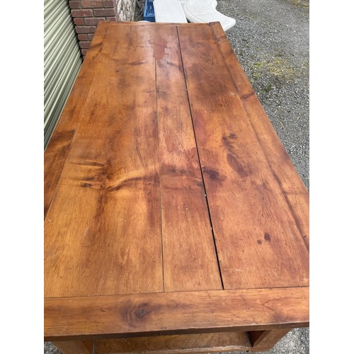 158 - 3 Plank Cherry Top Single Stretcher Farmhouse Table - 233cm Long x 100cm Wide