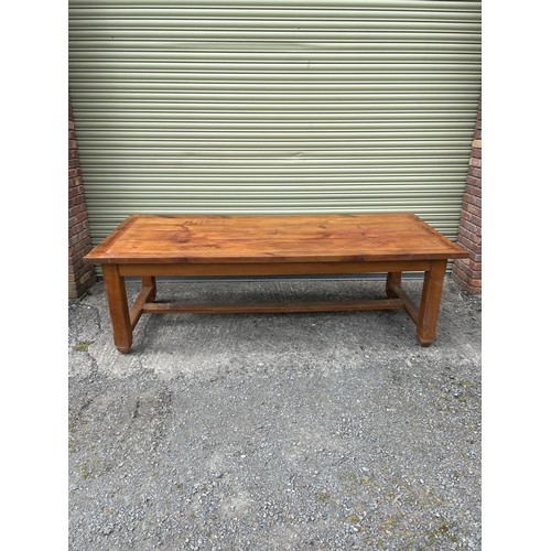 158 - 3 Plank Cherry Top Single Stretcher Farmhouse Table - 233cm Long x 100cm Wide