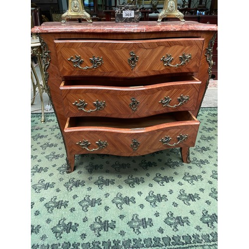 364 - Marble Top Ormolu Mount 3 Drawer Commode 93cm Wide x 50cm Depth x 80cm High