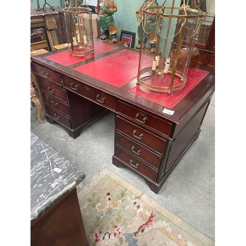 130 - Mahogany Pedestal Style Desk, Red Leather Top 150x92x76cm High