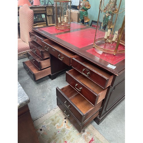 130 - Mahogany Pedestal Style Desk, Red Leather Top 150x92x76cm High