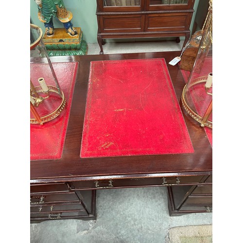 130 - Mahogany Pedestal Style Desk, Red Leather Top 150x92x76cm High