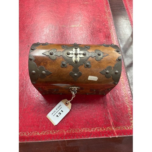 131 - Vict Walnut Barrel Top Brass Bindings Stationery Box