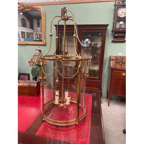 133 - Brass Hanging Hall Lantern 40cm Diameter x80cm High