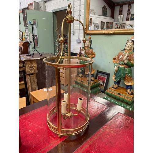 134 - Brass Hanging Hall Lantern 26cm Diameter x 64cm High