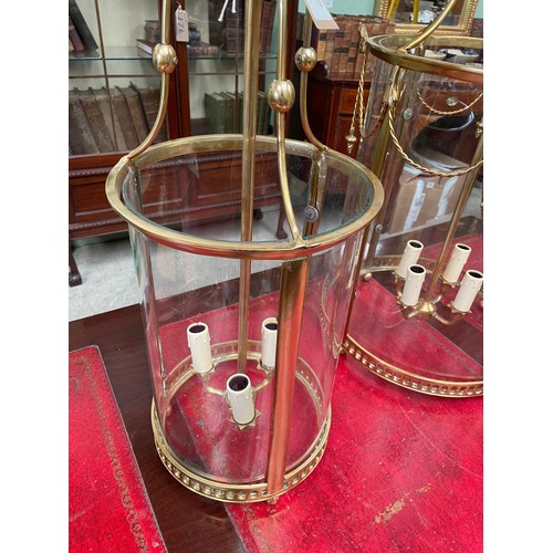 134 - Brass Hanging Hall Lantern 26cm Diameter x 64cm High