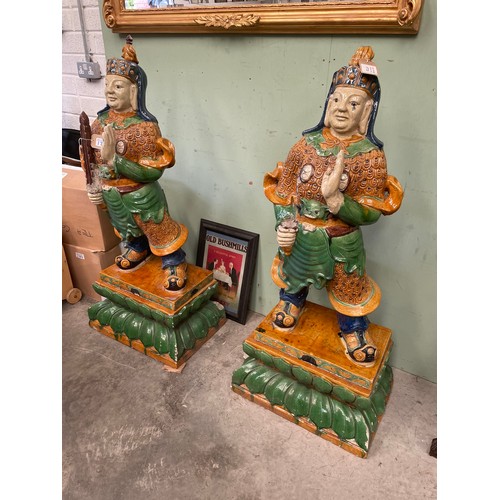173 - Pair of Chinese Glazed Garden Warriors - slight damage 140cm High