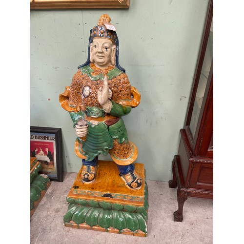 173 - Pair of Chinese Glazed Garden Warriors - slight damage 140cm High