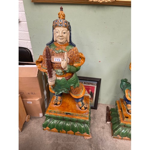 173 - Pair of Chinese Glazed Garden Warriors - slight damage 140cm High