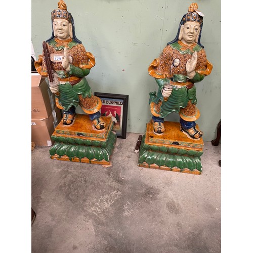 173 - Pair of Chinese Glazed Garden Warriors - slight damage 140cm High