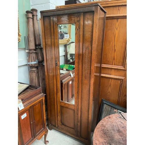 54 - Oak Single Door Wardrobe - 77cm x 44cm x 190cm High