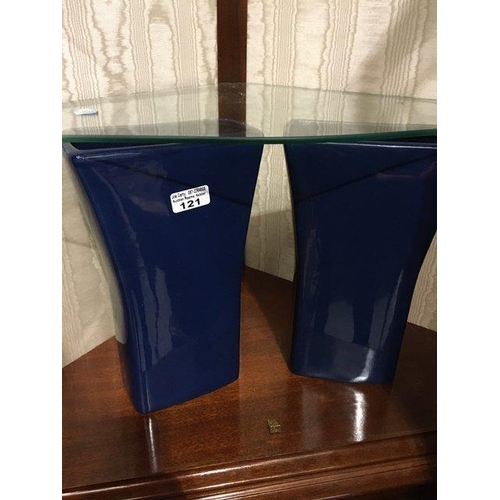 121 - 2 Glazed Blue Vases