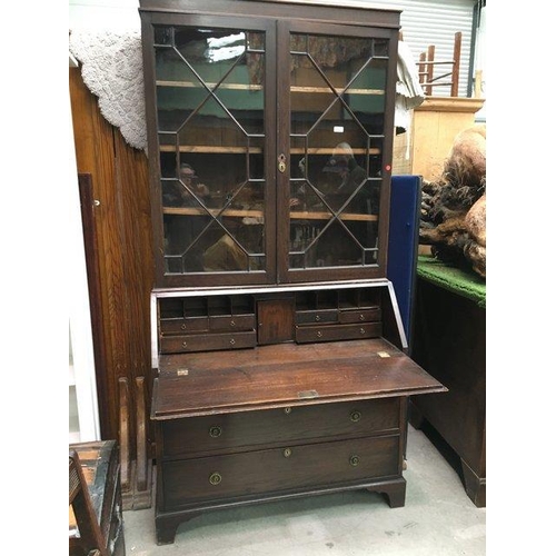 66 - Vict Oak Astral Top Bureau Bookcase