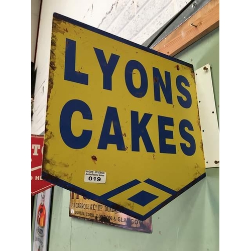 19 - Lyons Cakes Double Sided Adv Tin Sign