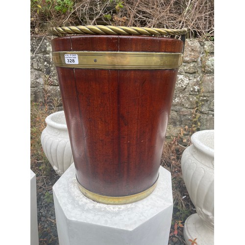 328 - Georgian Mahogany Brass Bound Peat Bucket of Cylindrical Tapering with Brass handles 45cm High x 36c... 