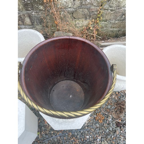 328 - Georgian Mahogany Brass Bound Peat Bucket of Cylindrical Tapering with Brass handles 45cm High x 36c... 