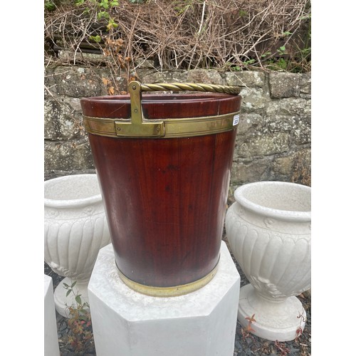 328 - Georgian Mahogany Brass Bound Peat Bucket of Cylindrical Tapering with Brass handles 45cm High x 36c... 