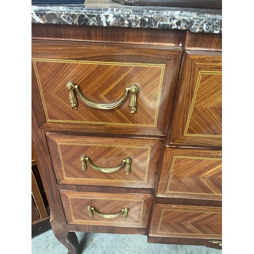 308 - French Marble Top Ormula Mounted 3 Drawer Commode