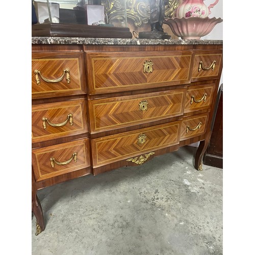 308 - French Marble Top Ormula Mounted 3 Drawer Commode