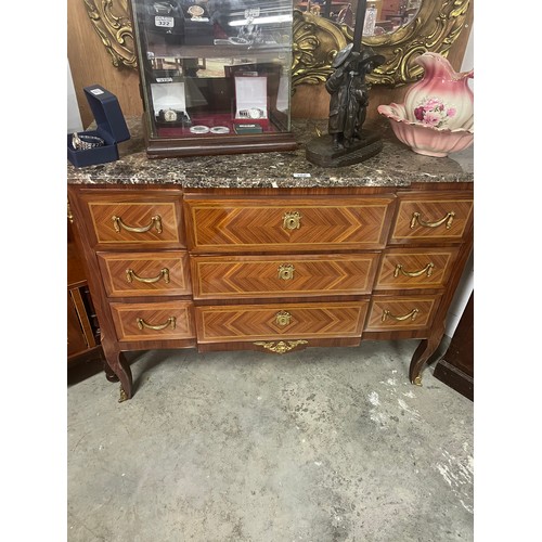 308 - French Marble Top Ormula Mounted 3 Drawer Commode