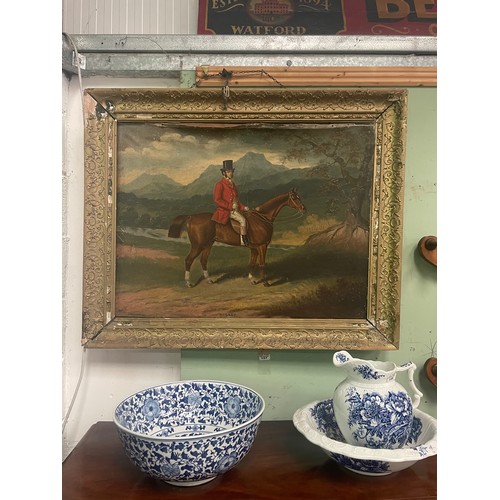 157 - 19th Cent Gilt Frame Oi on Canvas of Huntsman (Damaged) Frame and Canvas Signed  SPODE. 110cm wide x... 